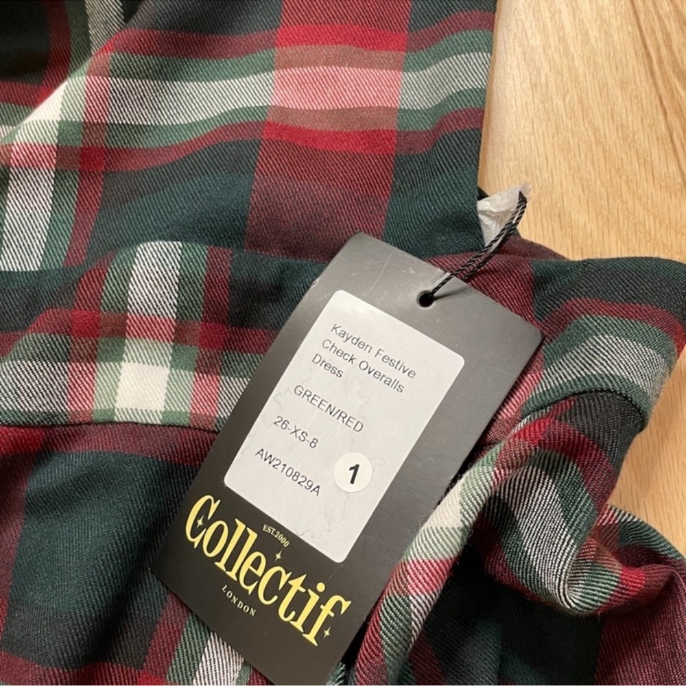 ModCloth Collectif Kayden Festive Check Dungaree Dress NWT - Picture 7 of 7